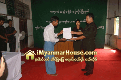 စဥ့္ကုိင္ၿမိဳ႕နယ္ မုန္႔ေပါင္းေက်းရြာတြင္ ေျမဌားဂရမ္မ်ား ေပးအပ္ပြဲအခမ္းအနား က်င္းပ - Property News in Myanmar from iMyanmarHouse.com